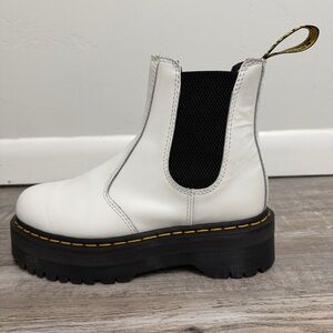 Dr Doc Martens 2976 Quad Women's Leather Chelsea Platform White Boots-size 8